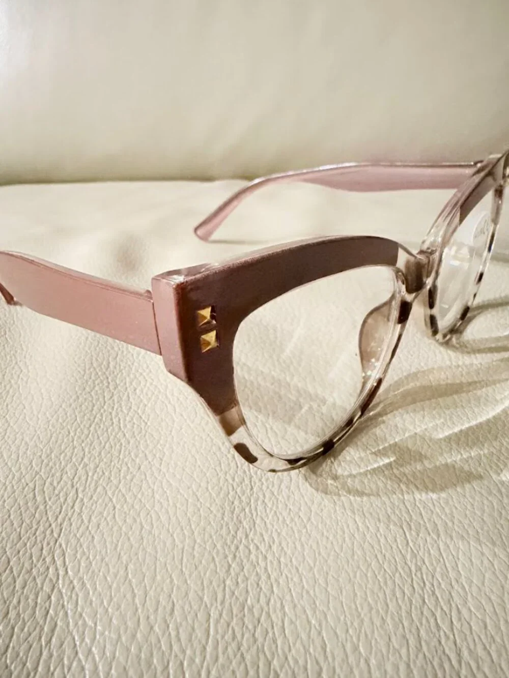 Elegant Brown Cat Eye Readers +1.50 with Gold Stud Details
